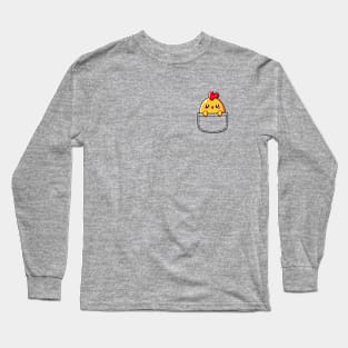 Baby Chick In Pocket Cute Kawaii Peeking Bird Long Sleeve T-Shirt